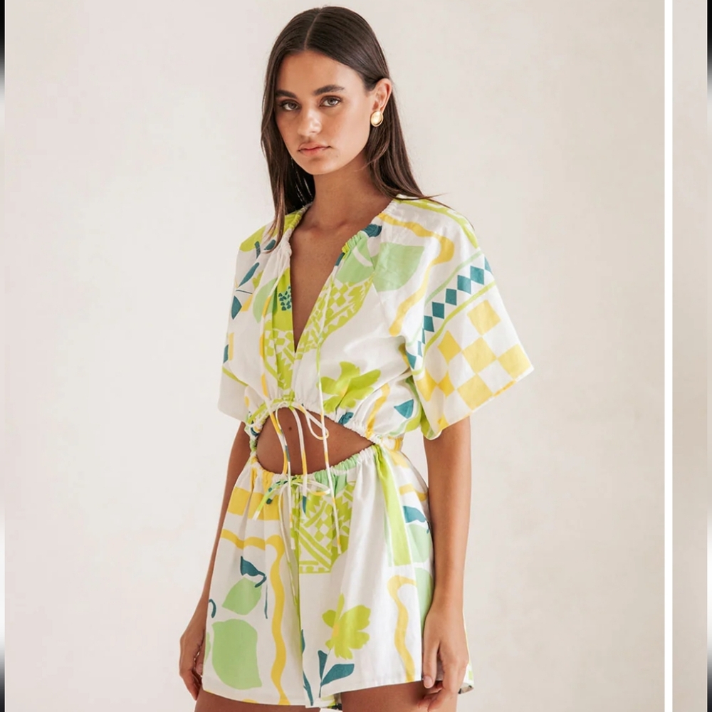 Sabo Playsuit Romper White/Yellow/Green Size S